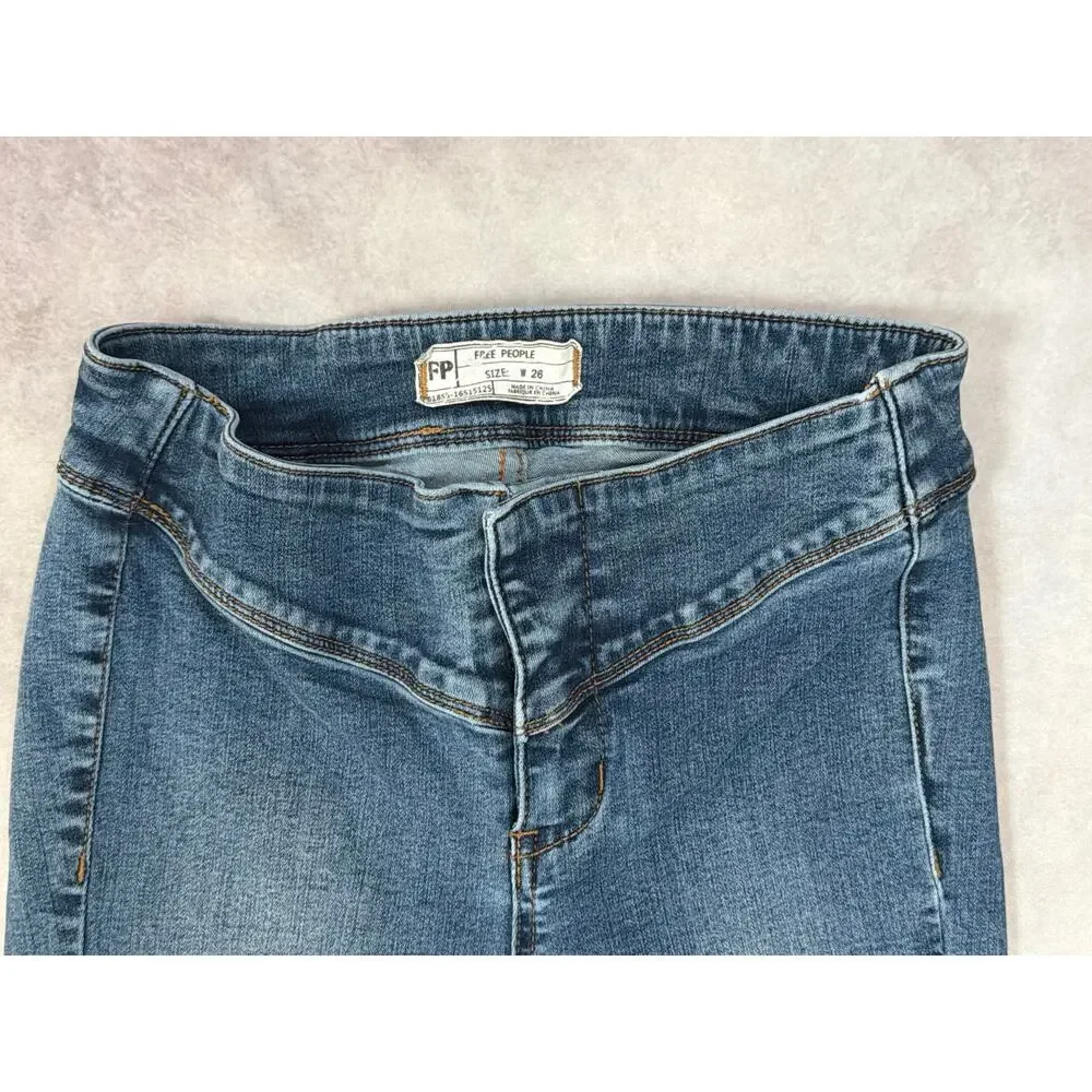 Free People Just Float On Flare Jeans Size 26 Medium Wash Wide Leg Boho